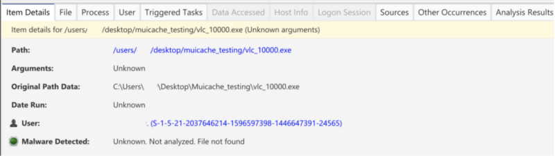 MUICache Cyber Triage Process Details view. 