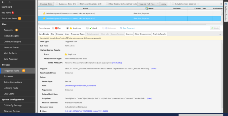 Cyber Triage WMI Tasks example. 