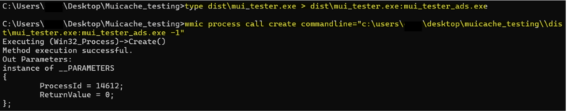 MUICache ADS Commands example. 