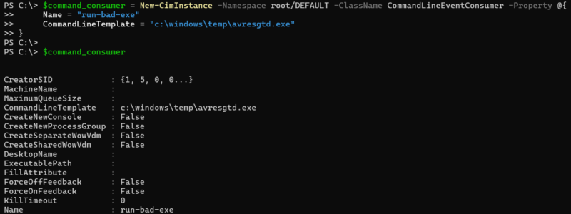 WMI CMD Consumer creation example.
