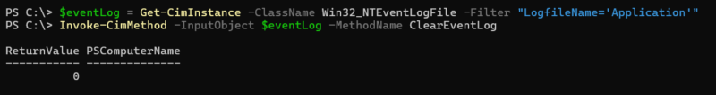 WMI clear event log example.