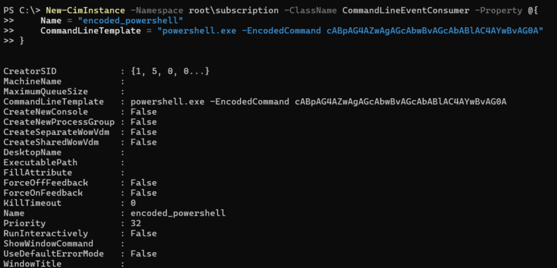 WMI Cmd consumer creation example. 