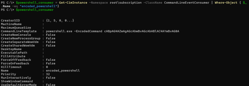 WMI Cmd consumer enumeration example. 