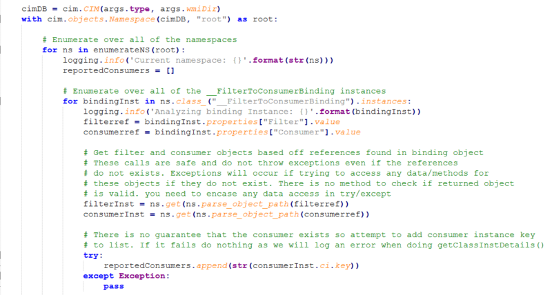 WMI enumration script example.