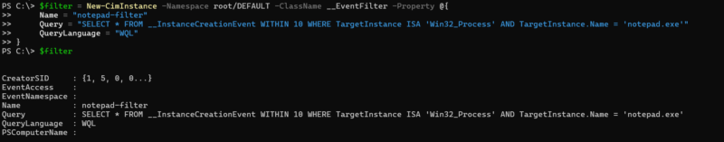 WMI Filter creation example.