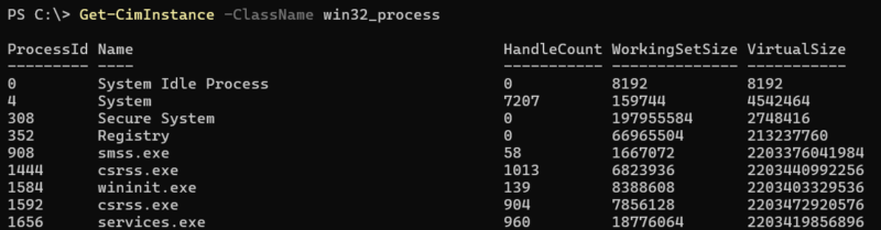 WMI process enumeration example.