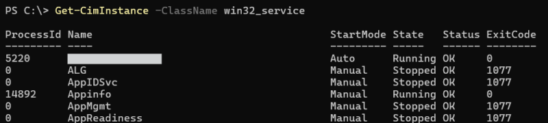 WMI service enumeration example.